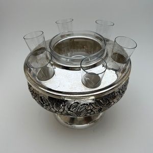Silver Plate Caviar Server Set - 6 vodka glasses vintage
